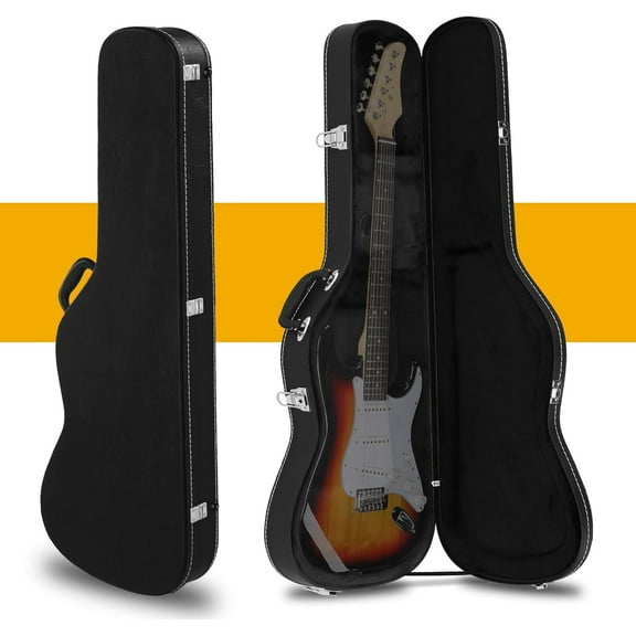 QRKD Electric Guitar Hard Case, Wooden Hard-Shell Protective Carrying Case for KST/TL Model 39-Inch Electric Guitar with Lock Latch Padding, Black