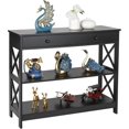 thumbnail image 1 of QRKD Entryway Console Table, Long Sofa Table, 3-Tier Behind Couch Table w/Drawer, 2 Storage Shelves,for Living Room,Hallway, Bedroom, Foyer,Kitchen,Black, 1 of 6