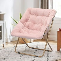 QRKD Foldable Oversized Moon Chair, Large Soft Lazy Cozy Comfortable Faux Fur Square Saucer Moon Chair for Teens and Adults, Light Pink