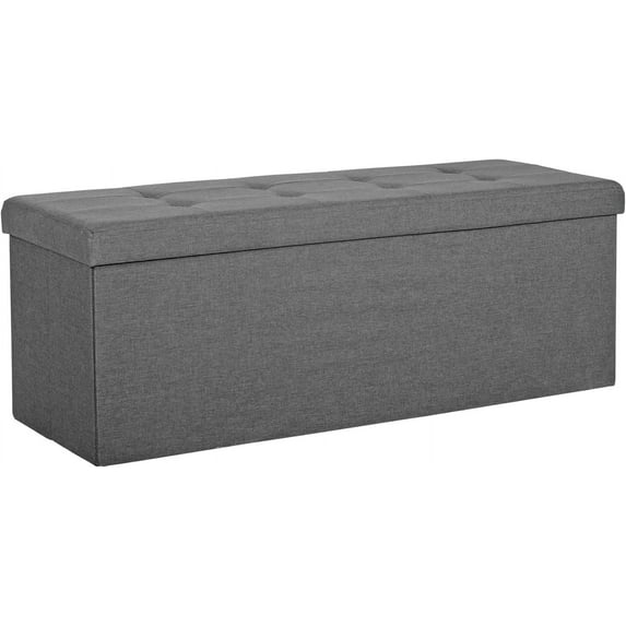 QRKD Folding Storage Ottoman Bench, 43 Inches Footrest with Divider Foam Padded Seat Large Storage Chest Long Box for Living Room Bedroom Entryway, 660 lbs Capacity, Light Grey