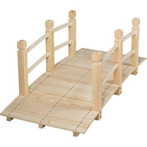 QRKD Garden Bridge, 5FT Wooden Arc Footbridge for Outdoors with Safety Guardrails, Decorative Landscaping for Garden Yard Walkway Creek Farm, 400 LBS Capacity (Natural Finished)