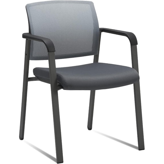 QRKD Mesh Back Stacking Arm Chairs with Upholstered Fabric Seat and Ergonomic Lumber Support for Office School Church Guest Reception Grey