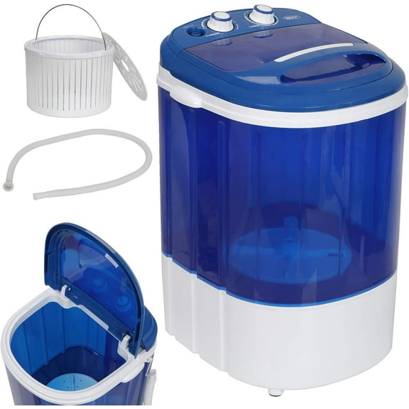 QRKD Mini Portable Single Tub Washing Machine - Compact 2-IN-1 Design 8lbs Capacity Semi-Automatic Washer with Timer Control Spin Cycle Basket, Translucent Tub