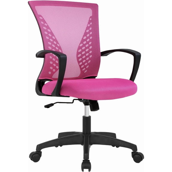QRKD Office Chair, Mesh Desk Chair Ergonomic Computer Chair with Lumbar Support Armrest Mid Back 360 Degree Rolling Swivel Adjustable Height Meeting Chairs (Pink)