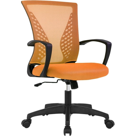 QRKD Office Chair, Mesh Desk Chair Ergonomic Computer Chair with Lumbar Support Armrest Mid Back 360 Degree Rolling Swivel Adjustable Height Meeting Chairs (Orange)
