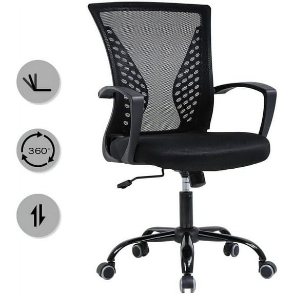 QRKD Office Chair, Mesh Desk Chair Ergonomic Computer Chair with Lumbar Support Armrest Mid Back 360 Degree Rolling Swivel Adjustable Height Meeting Chairs (Black)