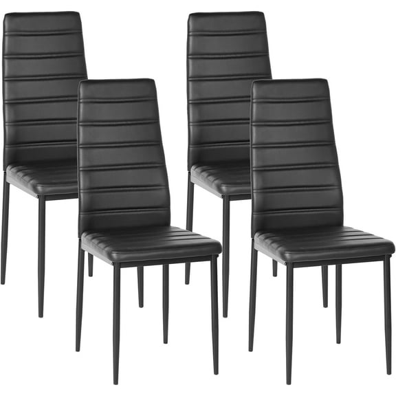 QRKD PU Dining Chairs Set of 4,Parsons Chairs Set of 4 PU Kitchen Chair Side Chairs Metal Legs for Living Dinner Kitchen Restaurant and Bed Room, Black, 4PCS
