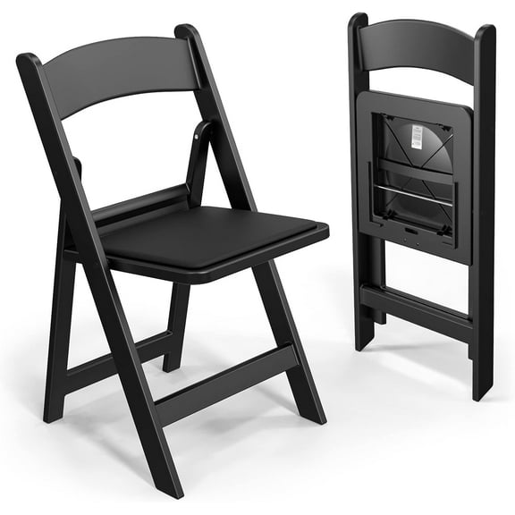 QRKD Plastic Folding Chair with Padded Seat, Resin Foldable Chairs with Soft Cushion, Comfortable and Sturdy, Suitable for Indoor and Outdoor, Parties, Weddings, Commercial Events, Black, 2 Pack