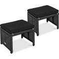 thumbnail image 1 of QRKD Set of 2 Wicker Ottomans, Multipurpose Outdoor Furniture for Patio, Backyard, Additional Seating, Footrest, Side Table w/Removable Cushions, Steel Frame - Black/Black, 1 of 7