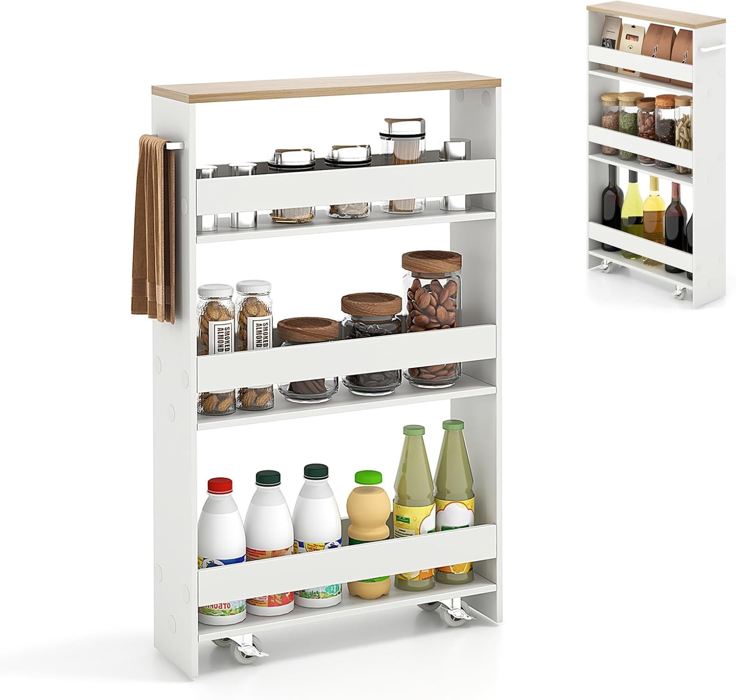 QRKD Slim Storage Cart, 4 Tier Narrow Storage Cabinet Between Washer ...