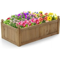 QRKD Wooden Raised Garden Bed, 46" L x 24" W x 16" H Outdoor Rectangular Planter Box W/ 4 Corner Drainage, Raised Bed for Vegetable Fruit Flower Herb, Planter Container for Patio Garden Lawn Yard