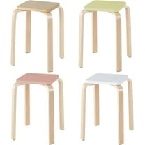 QRKD Wooden Stackable Stools Set of 4, 18" Square Backless Student Chairs w/Non-Slip Pads, Lightweight Stacking Stools for Kitchen, Classroom, Dining Room 330lb Capacity