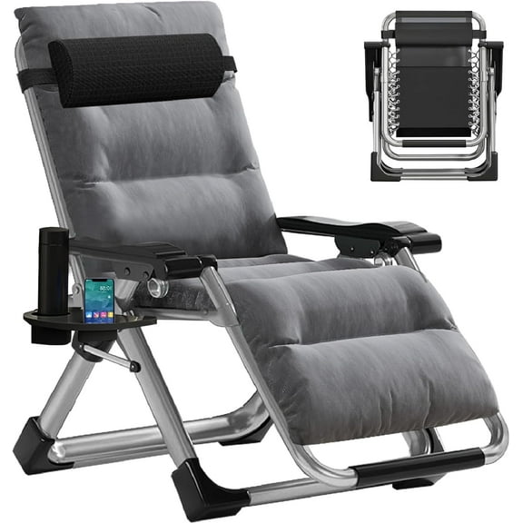 QRKD Zero Gravity Chair, Reclining Lounge Chair with Removable Cushion & Tray for Indoor and Outdoor, Patio Recliner Folding Reclining Chair,Linen Gray