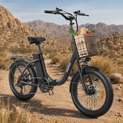 1000W Folding Electric Bike for Adults 20 Fat Tire Foldable Step Through E-Bike up to 70Miles Range 20mph Max Speed 36V 13.5AH Battery Front Fork Suspension E-Mountain Bike 7 Speed, UL2849 by SGS