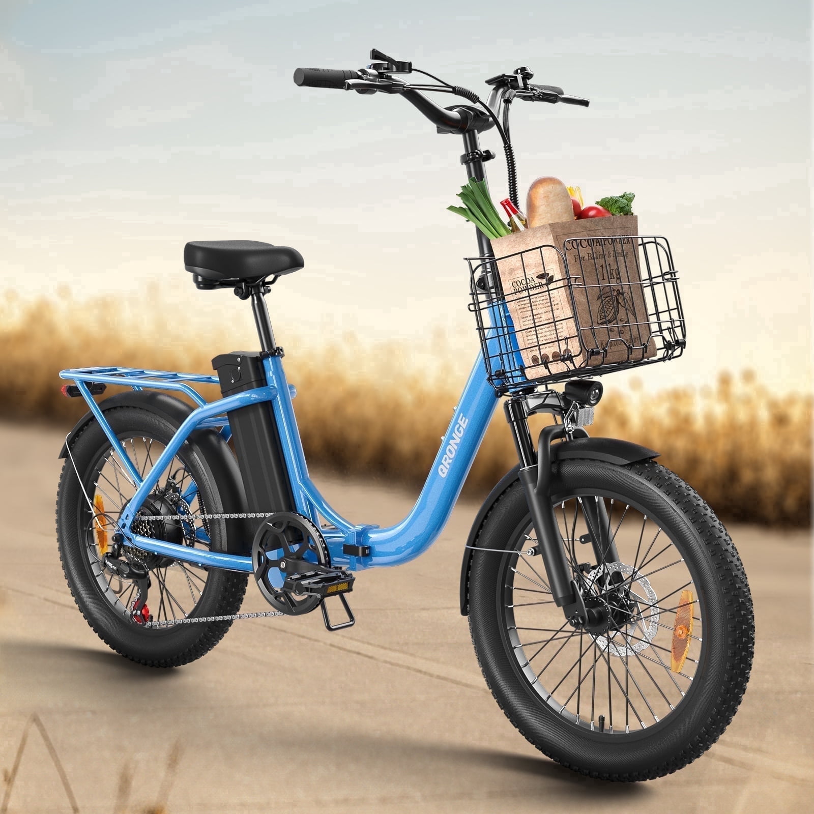 1000W Folding Electric Bike for Adults 20" Fat Tire Foldable Step Through E-Bike up to 70Miles Range 20mph Max Speed 36V 13.5AH Battery Front Fork Suspension E-Mountain Bikes 7 Speed, UL2849 by SGS