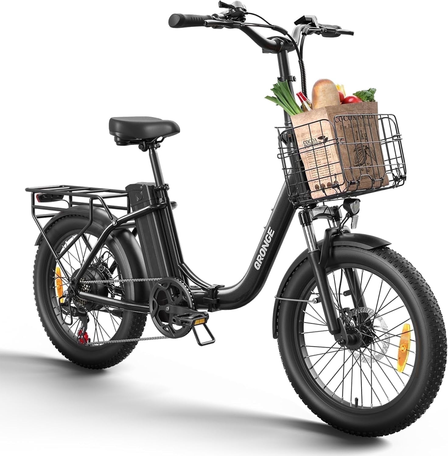 Folding Electric Bikes for Adults 1000W Peak 70 Miles Max Range 20mph Top Speed Step Thru E Bike Fat Tire Foldable E-Mountain Bike with Front Basket, 7 Speed, 36V 13.5AH Battery, UL2849 by SGS