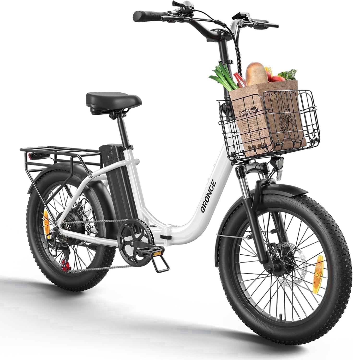 Folding Electric Bikes for Adults 1000W Peak 70 Miles Max Range 20mph Top Speed Step Thru E Bike Fat Tire Foldable E-Mountain Bike with Front Basket, 7 Speed, 36V 13.5AH Battery, UL2849 by SGS