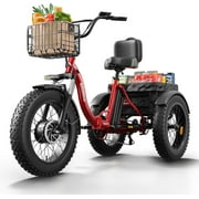 QRONGE Electric Tricycle for Adults 960W, 25MPH, 36V 15AH Battery Electric Trike , 20" Fat Tire and All Terrain Tricycle for Farm work/Commuting/Travel, Mountain E Bike, UL2849 Compliant