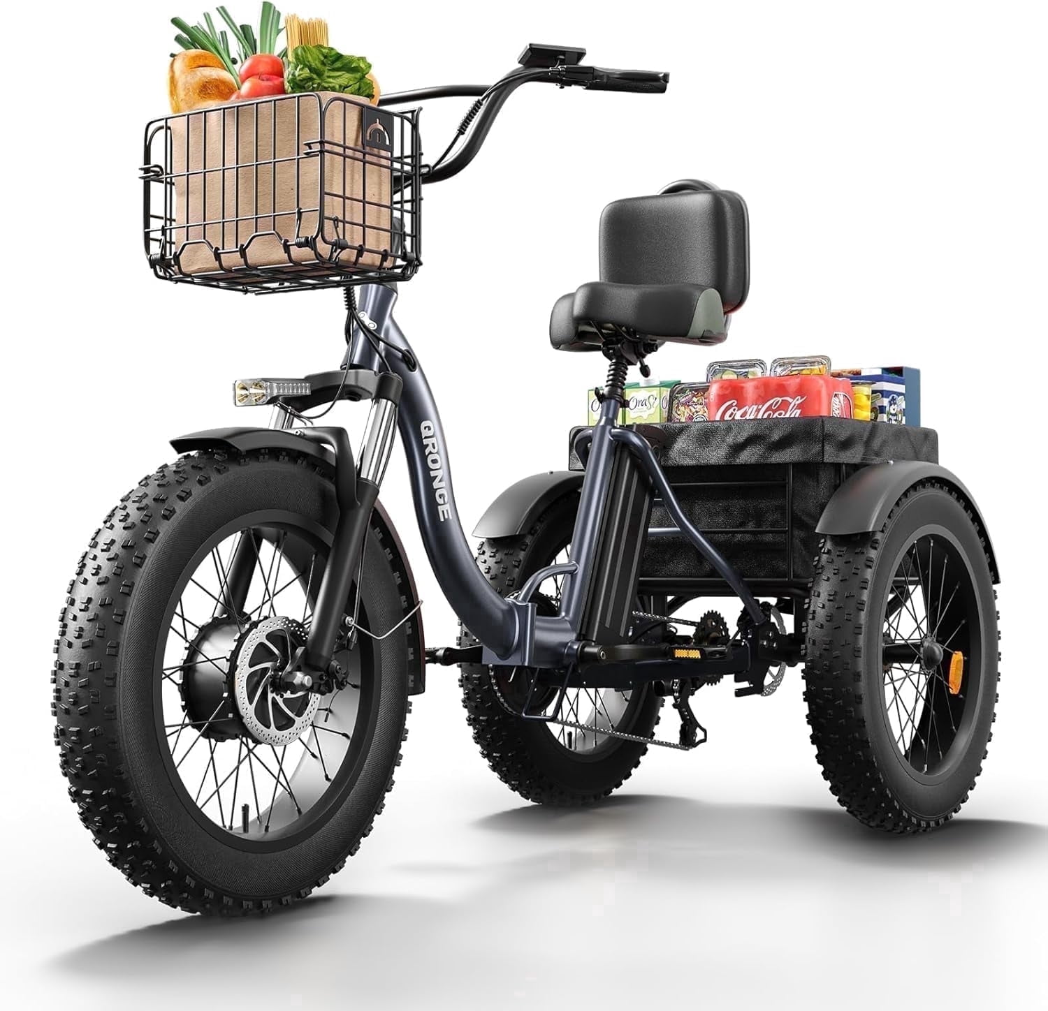 QRONGE Electric Tricycle for Adults 960W 50Miles Range 20 mph 20" Fat Tire Electric Trike 36V 15AH Battery Etrike 3 Wheel Electric Bike Step-Thru Mountain E Bike for Farm Work Travel, UL2849 by SGS