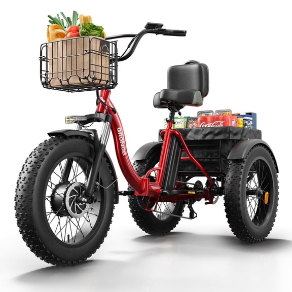 QRONGE Electric Tricycle for Adults 960W 50Miles Range 20mph 20" Fat Tire Electric Trike 36V 15AH Battery Etrike 3 Wheel Electric Bike Step-Thru Mountain E Bike for Farm Work/Travel, UL2849 Compliant