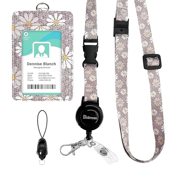 QRZ Daisy ID Badge Holder with Adjustable Lanyard,Retractable ID Badge Card Holders Detachable Neck Lanyard Strap with Badge Reel and Leather ID Holder for Nurse Students Teachers Office Staff