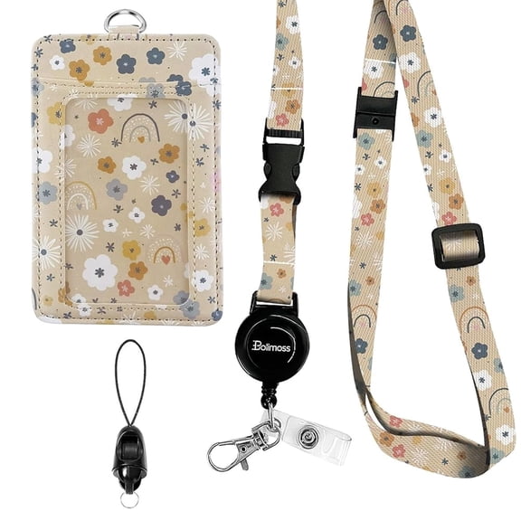 QRZ Flowers Rainbows Lanyards for ID Badges, Cute ID Card Holders with Teacher Lanyards, Breakaway Neck Lanyards with Retractable Badge Reels Quick-Release Buckles and Adjustable Straps