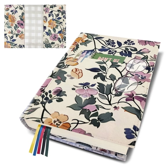 QRZIQRZ Adjustable Book Covers for Paperback, Washable Soft Canvas Fabric Book Cover Protector with Bookmark, Double Side Floral Print Book Cover Hardback for Hardcover Textbook Bible Book Lover Gift