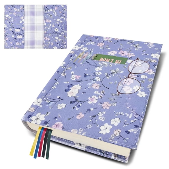QRZIQRZ Adjustable Fabric Book Cover Protector for Paperback, Waterproof Soft Canvas Book Cover with Pocket Bookmark, Double Side Print Book Dust Jacket Covers for Hardcover Textbook Book Lovers Gift