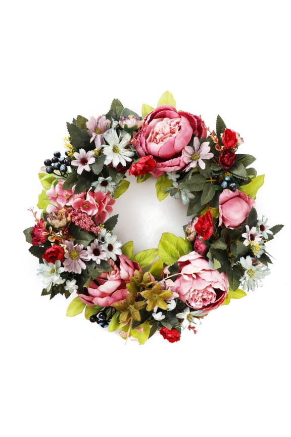 Valentines Day Wreath Peony Wreath Floral Wreath Classic Handmade Flowers for Front Door Wall Wedding Party Home Decor (15.7"-Red)