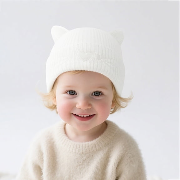 QSAWXQZ Baby Cat Ear Beanie Knit Embroidered Winter Hat 0-6 Months