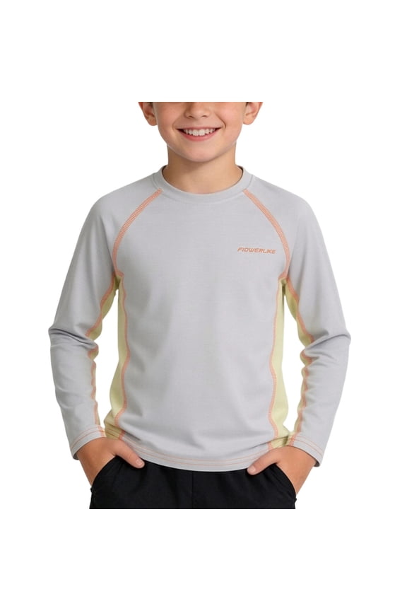 Boy's Athletic Shirt Long Sleeve Crew Neck Rash Guard Color Block Side Panel Quick Dry Moisture Wicking Breathable Workout Sports Top for Summer 4 Years