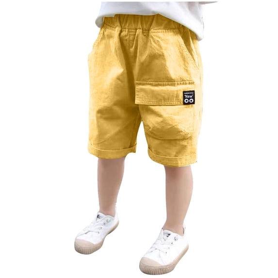 QSAWXQZ Boys' Cotton Cargo Shorts Casual Solid Soft Breathable Lightweight Bottoms with Pockets for Summer 7 Years