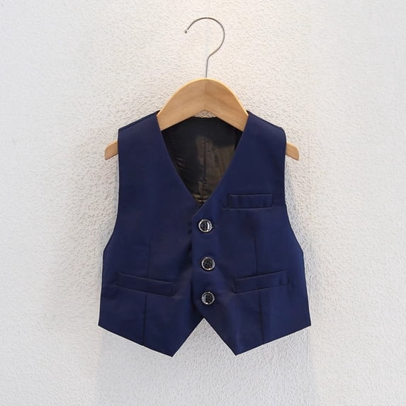 QSAWXQZ Boys' Suit Vest V Neck Sleeveless Button Down Formal Waistcoat 9 Years