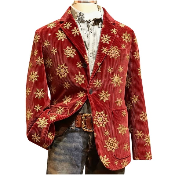 QSAWXQZ Corduroy Blazer Jacket for Men Christmas Graphic Long Sleeve Lapel Button Down Cardigan Suit Jacket with Pockets Red-1 4XL