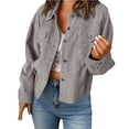 thumbnail image 1 of QSAWXQZ Corduroy Shacket for Women Long Sleeve Button Down Lapel Collar Loose Cardigan Shirt with Pockets for Spring Gray L, 1 of 7