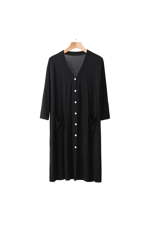 Couple Modal Sleep Robe V Neck 3/4 Sleeve with Pockets Button Down Cardigan Lounge for Home L
