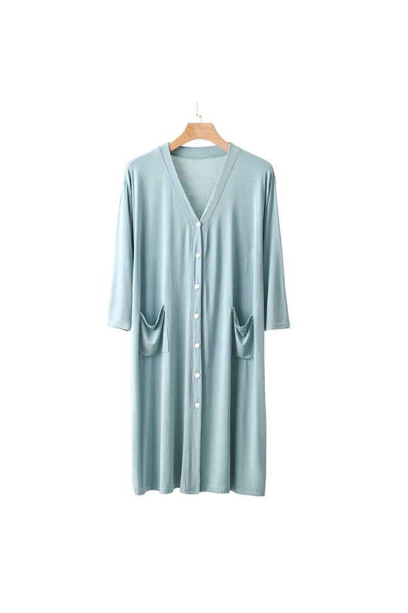 Couple Modal Sleep Robe V Neck 3/4 Sleeve with Pockets Button Down Cardigan Lounge for Home L