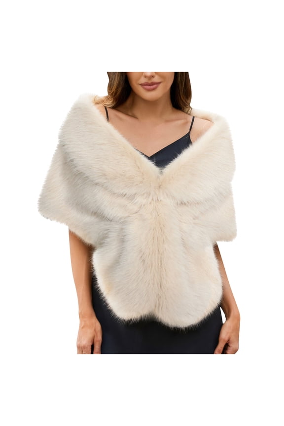 Faux Fur Shrug for Women Soft Fluffy Open Front Shawl Wrap for Evening Dresses and Weddings Beige Free Size