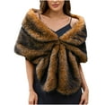 thumbnail image 1 of QSAWXQZ Faux Fur Shrug for Women Soft Fluffy Open Front Shawl Wrap for Evening Dresses and Weddings Brown Free Size, 1 of 7