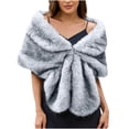 thumbnail image 1 of QSAWXQZ Faux Fur Shrug for Women Soft Fluffy Open Front Shawl Wrap for Evening Dresses and Weddings Silver Free Size, 1 of 9