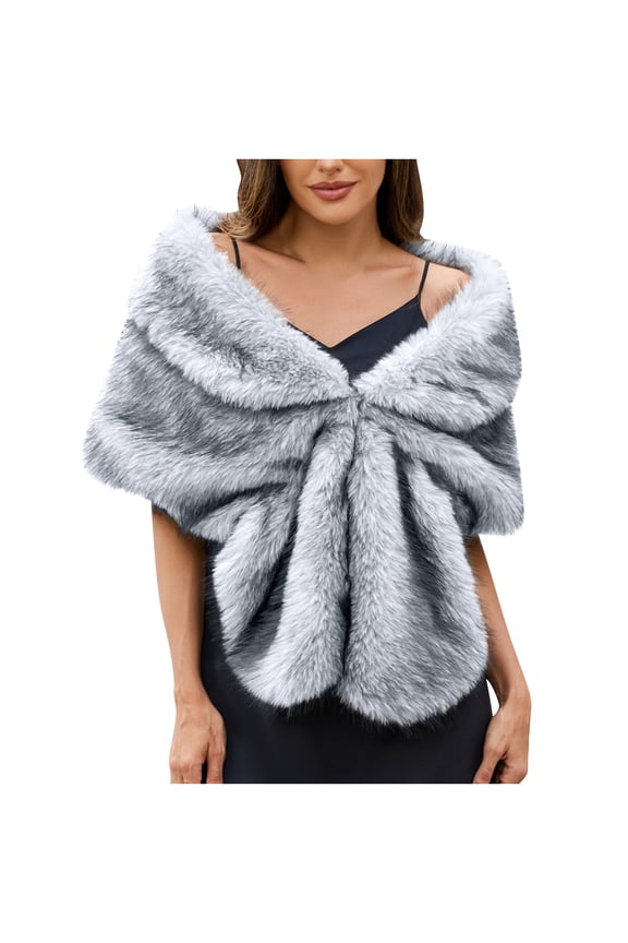 Faux Fur Shrug for Women Soft Fluffy Open Front Shawl Wrap for Evening Dresses and Weddings Silver Free Size