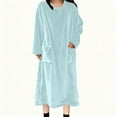 thumbnail image 1 of QSAWXQZ Flannel Nightgowns for Women Long Sleeve Crewneck Solid Loose Fuzzy Pullover Sleepdress with Pockets Sky Blue L, 1 of 8