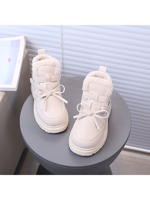 Girls' Ankle Boots Toggle Lace Plush Collar Faux Leather Platform Winter Boots 7