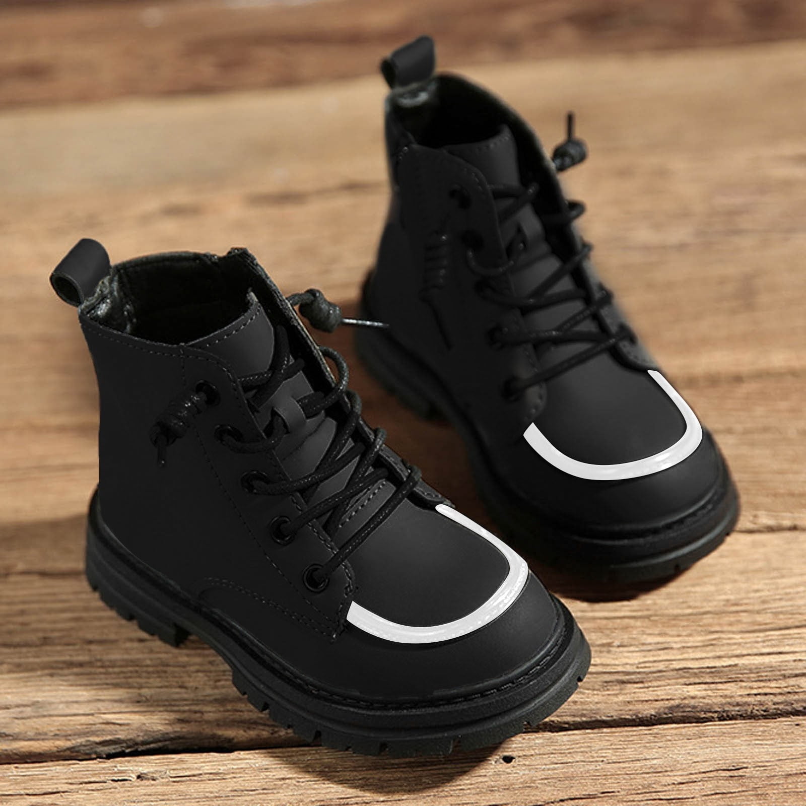 Work Bootrs QSAWXQZ Girls' Ankle Work Boots Lace up Contrast Stitching Lug Sole ...