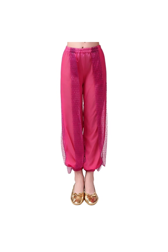 Girls' Boys' Sparkly Sequin Dance Harem Pants Elastic Waist Solid Performance Trousers Loose for Stage Party 13-14 Years
