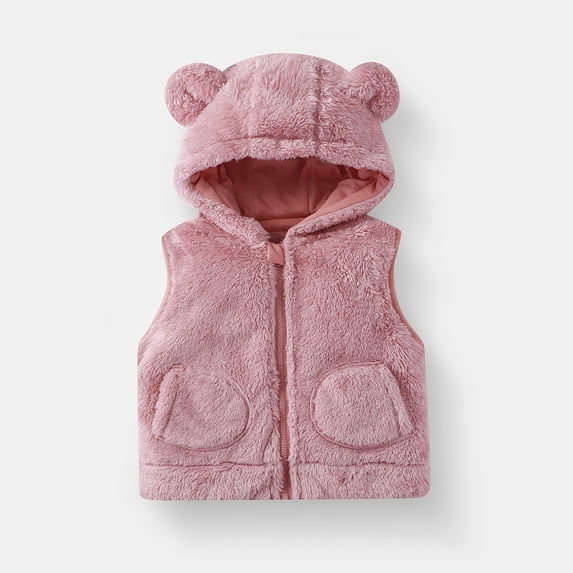 QSAWXQZ Girls' Fleece Vest Hooded Sleeveless Zip up Plush Warm Vest with Pockets 2-3Years