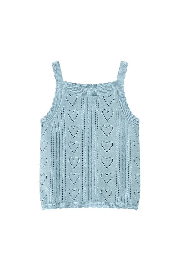 Girls' Hollow Out Tank Tops Cable Knit Heart Pattern Square Neck Sleeveless Summer Casual Camisole 100
