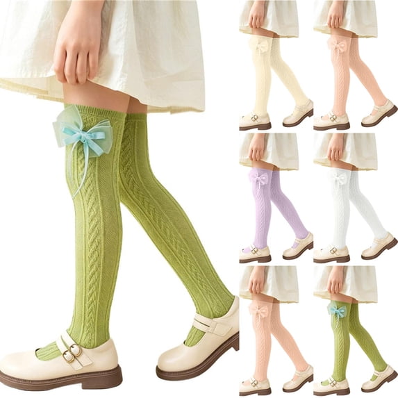 QSAWXQZ Girls' Knee High Socks Bow Detail Ribbed Knitting Breathable Long Socks 3-12Years