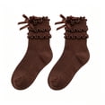 thumbnail image 1 of QSAWXQZ Girls' Lace Trim Knee High Socks Ruffle Cuff Dress Socks 3-4Years, 1 of 5