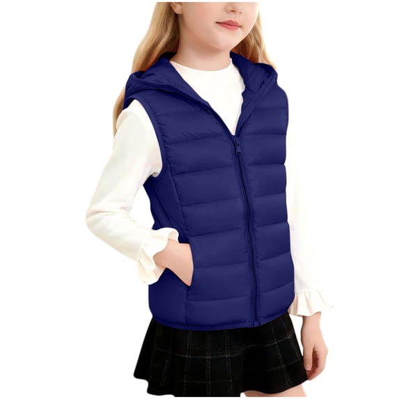 QSAWXQZ Girls' Puffer Vest Hooded Sleeveless Zip up Quilted Warm Vest with Pockets for Fall 3 Years